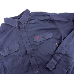 Ariat FR Flame Resistant Shirt Mens Size XL Tall Navy Blue Long Sleeve Button Up
